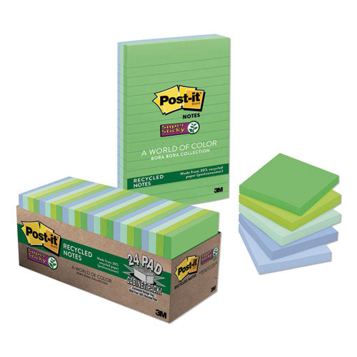 Recycled Notes In Bora Bora Colors, 3 X 3, 70-sheet, 24-pack