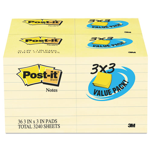 Original Pads Value Pack, 3 X 3, Canary Yellow, 90 Sheets-pad, 36 Pads-pack