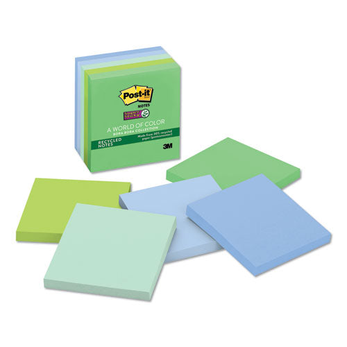 Recycled Notes In Bora Bora Colors, 3 X 3, 90-sheet, 5-pack