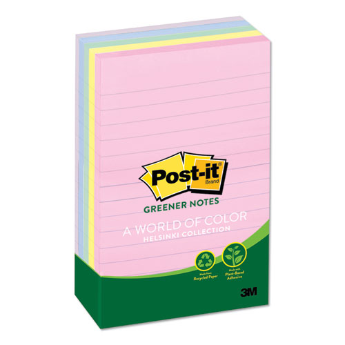Recycled Note Pads, Lined, 4 X 6, Assorted Helsinki Colors, 100-sheet, 5-pack