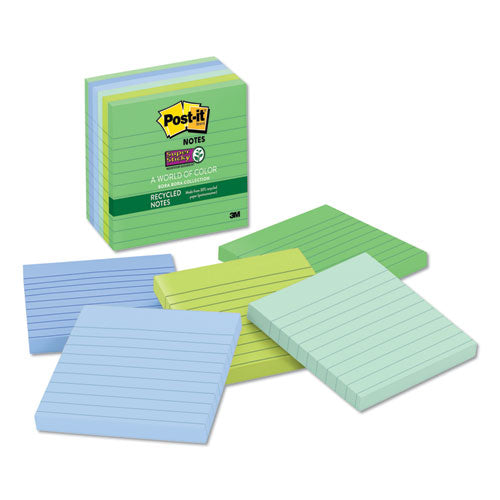 Recycled Notes In Bora Bora Colors, Lined, 4 X 4, 90-sheet, 6-pack