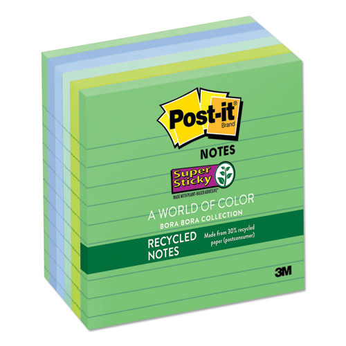 Recycled Notes In Bora Bora Colors, Lined, 4 X 4, 90-sheet, 6-pack