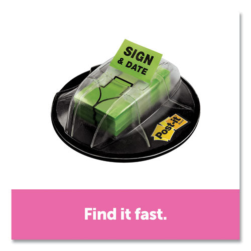 Page Flags In Dispenser, "sign & Date", Bright Green, 200 Flags-dispenser