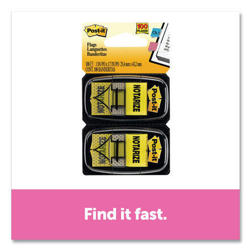 Arrow Message 1" Page Flags, "notarize," Yellow, 2 50-flag Dispensers-pack