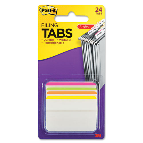 2" Angled Tabs, Lined, 1-5-cut Tabs, Assorted Brights, 2" Wide, 24-pack