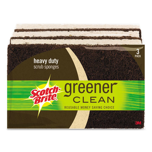 Greener Clean Heavy-duty Scrub Sponge, 2 7-10 X .75 X 4 3-5, Brown, 3-pack