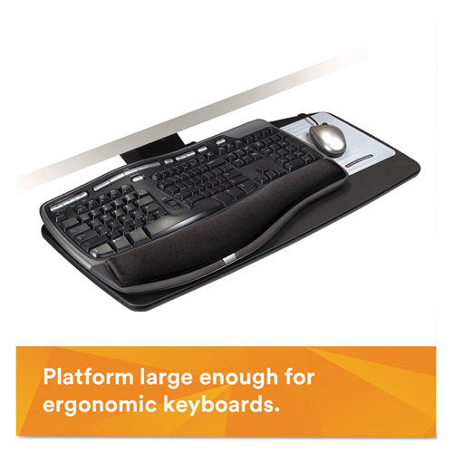 Knob Adjust Keyboard Tray With Standard Platform, 25.2w X 12d, Black