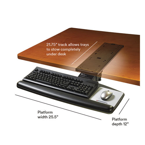 Positive Locking Keyboard Tray, Standard Platform, 21.75" Track, Black
