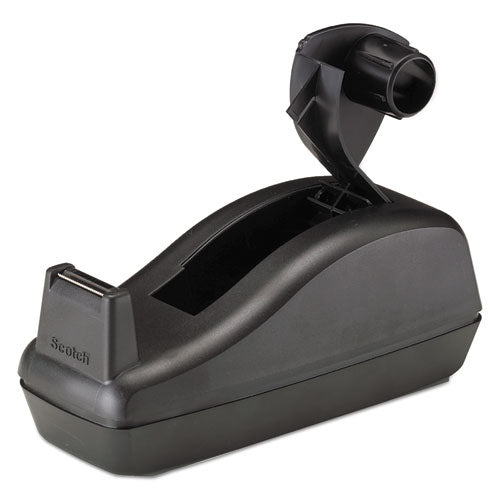 Deluxe Desktop Tape Dispenser, Attached 1" Core, Heavily Weighted, Black