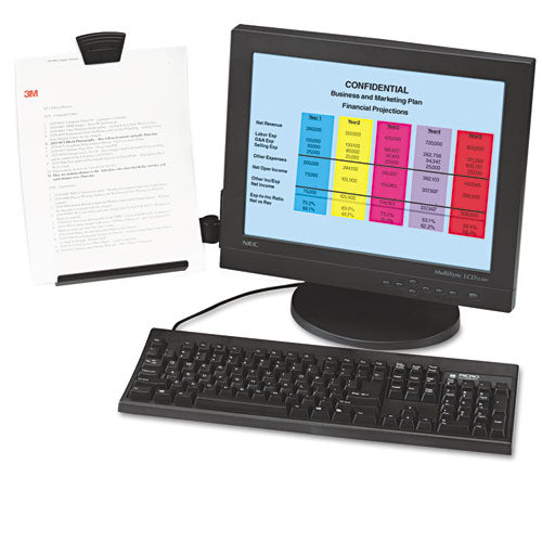 Clip Copyholder, Flat Panel Monitor Mount, Plastic, Holds 35 Sheets, Black-clear