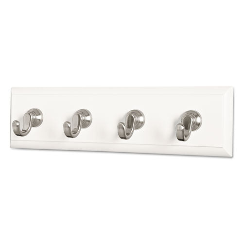 Decorative Key Rail, 8w X 1 1-2d X 2 1-8h White-silver, 4 Hooks-pack
