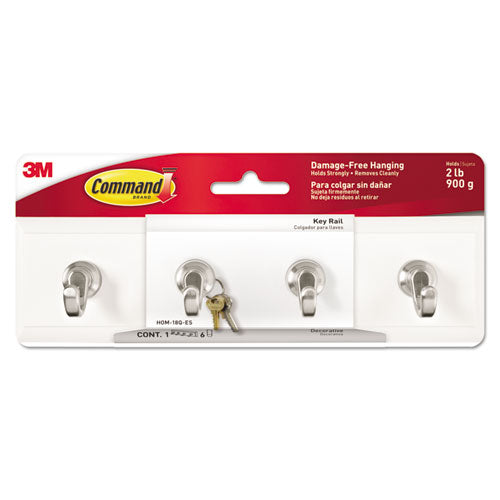 Decorative Key Rail, 8w X 1 1-2d X 2 1-8h, Black-silver, 4 Hooks-pack