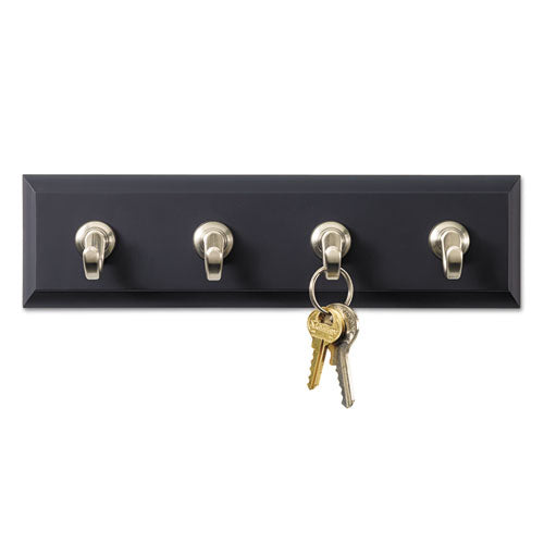 Decorative Key Rail, 8w X 1 1-2d X 2 1-8h, Black-silver, 4 Hooks-pack