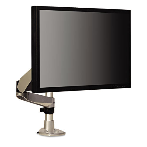 Easy-adjust Desk Single Arm Mount For 30" Monitors, 360 Deg Rotation, +90--15 Deg Tilt, 360 Deg Pan, Silver, Supports 20 Lb