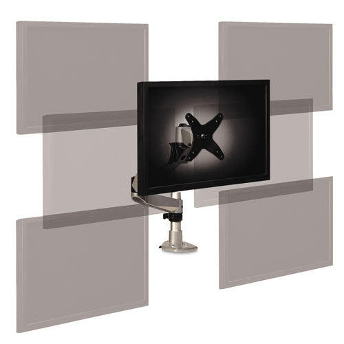 Easy-adjust Desk Single Arm Mount For 30" Monitors, 360 Deg Rotation, +90--15 Deg Tilt, 360 Deg Pan, Silver, Supports 20 Lb