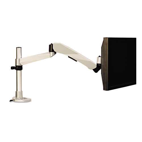 Easy-adjust Desk Single Arm Mount For 30" Monitors, 360 Deg Rotation, +90--15 Deg Tilt, 360 Deg Pan, Silver, Supports 20 Lb