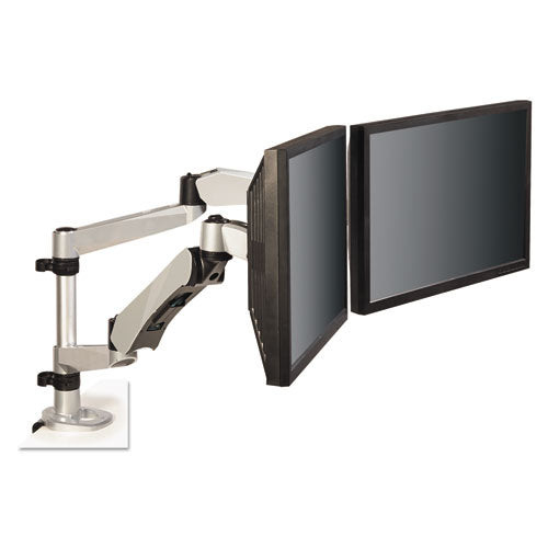 Easy-adjust Desk Single Arm Mount For 30" Monitors, 360 Deg Rotation, +90--15 Deg Tilt, 360 Deg Pan, Silver, Supports 20 Lb