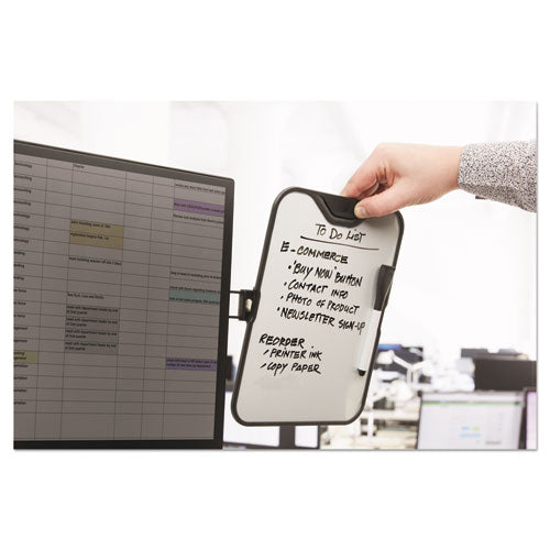 Monitor Whiteboard, 10 Sheet Capacity, Plastic, Black-white