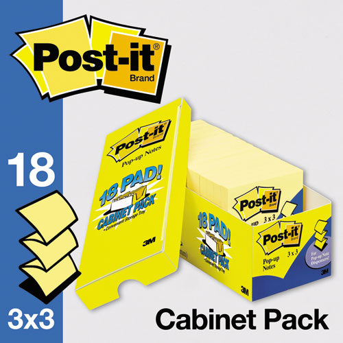 Original Canary Yellow Pop-up Refill Cabinet Pack, 3 X 3, 90-sheet, 18-pack