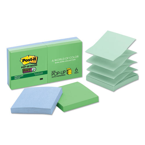 Pop-up Recycled Notes In Bora Bora Colors, 3 X 3, 90-sheet, 6-pack