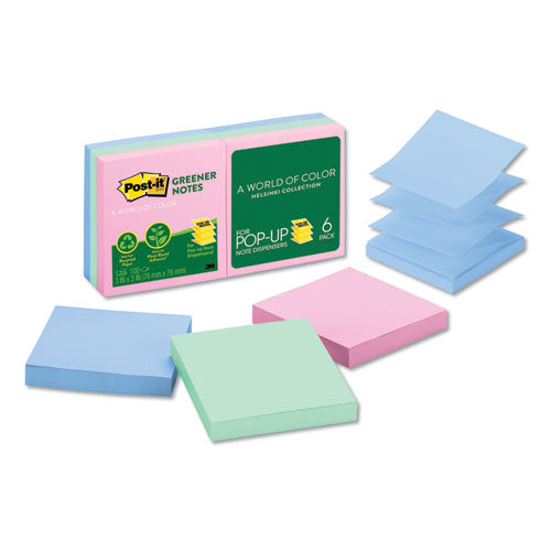 Recycled Pop-up Notes, 3 X 3, Assorted Helsinki Colors, 100-sheet, 6-pack