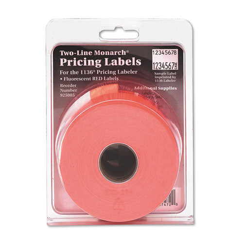 Easy-load Two-line Labels For Pricemarker 1136, 0.63 X 0.88, Fluorescent Red, 1,750-roll, 2 Rolls-pack