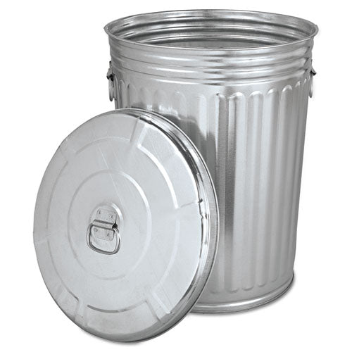 Pre-galvanized Trash Can With Lid, Round, Steel, 20 Gal, Gray