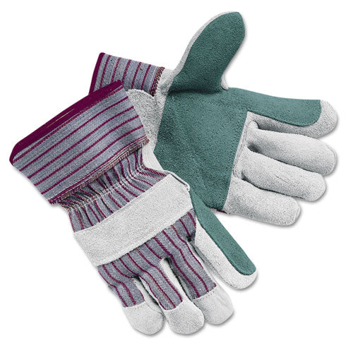 Men's Economy Leather Palm Gloves, White-red, Large, 12 Pairs