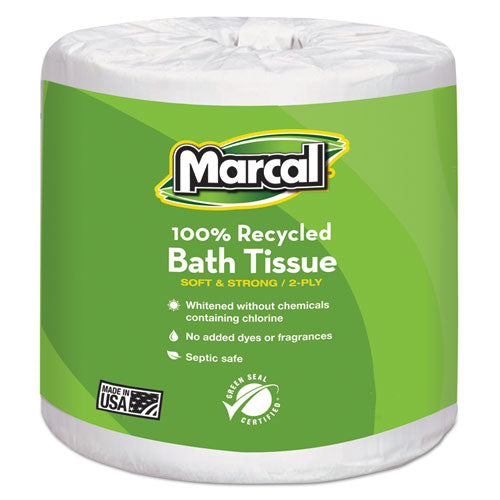 100% Recycled Two-ply Bath Tissue, Septic Safe, White, 330 Sheets-roll, 48 Rolls-carton