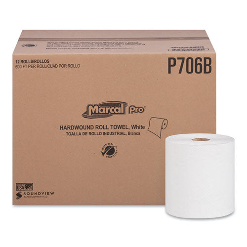 Hardwound Roll Paper Towels, 1-ply, 7 7-8" X 600ft, 12 Rolls-carton