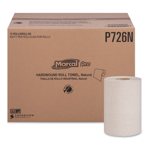 Hardwound Roll Paper Towels, 1-ply, 7 7-8" X 600ft, 12 Rolls-pack,12 Pack-carton