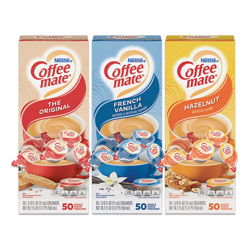 Liquid Coffee Creamer, French Vanilla-hazelnut-original, 0.38 Oz Mini Cups, 150 Cups-carton