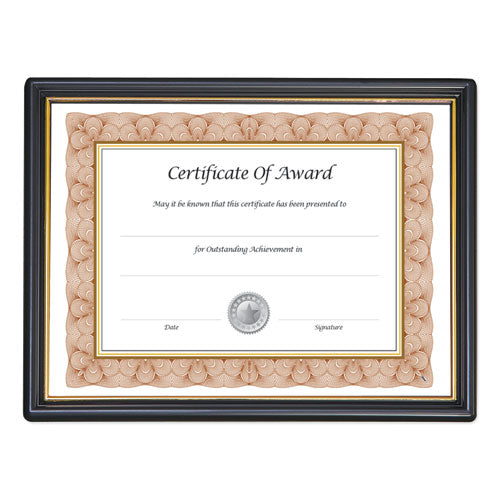 Ez Mount Document Frame W-trim Accent, Plastic Face, 8.5 X 11, Black-gold, 18-ct