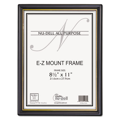 Ez Mount Document Frame W-trim Accent, Plastic Face, 8.5 X 11, Black-gold, 18-ct
