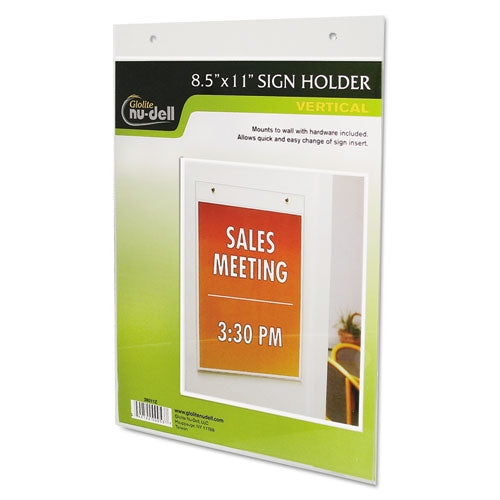 Clear Plastic Sign Holder, Wall Mount, 8 1-2 X 11