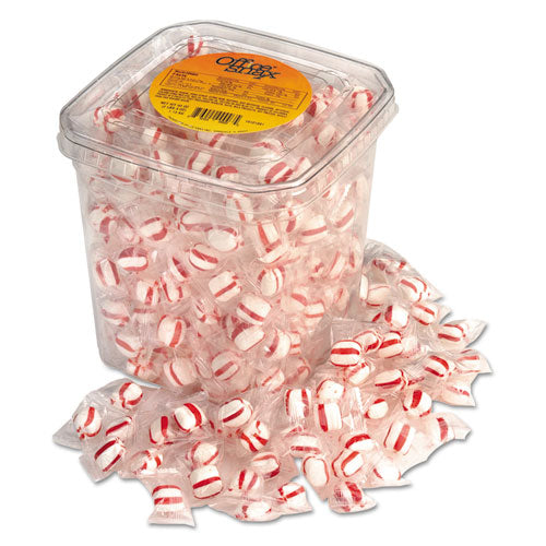 Candy Tubs, Peppermint Puffs, Individually Wrapped, 44 Oz Resealable Plastic Tub