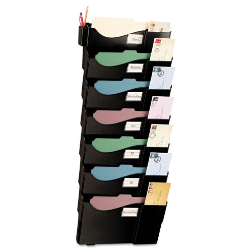 Grande Central Wall Filing System, Seven Pockets, 16 5-8 X 4 3-4 X 38 1-4, Black