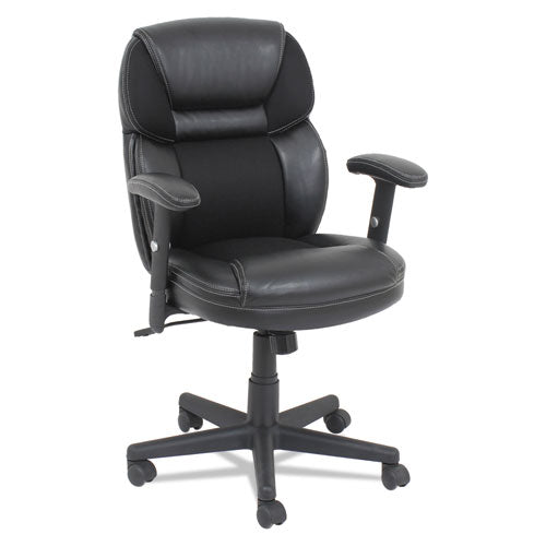 Leather-mesh Mid-back Chair, Supports Up To 250 Lbs., Black Seat-black Back, Black Base