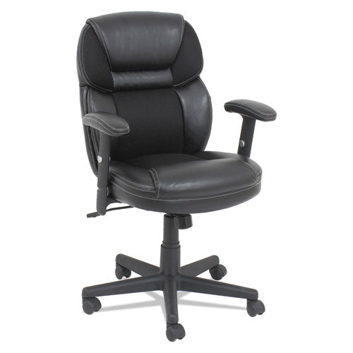 Leather-mesh Mid-back Chair, Supports Up To 250 Lbs., Black Seat-black Back, Black Base
