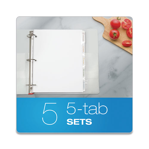 Custom Label Tab Dividers With Self-adhesive Tab Labels, 5-tab, 11 X 8.5, White, 5 Sets