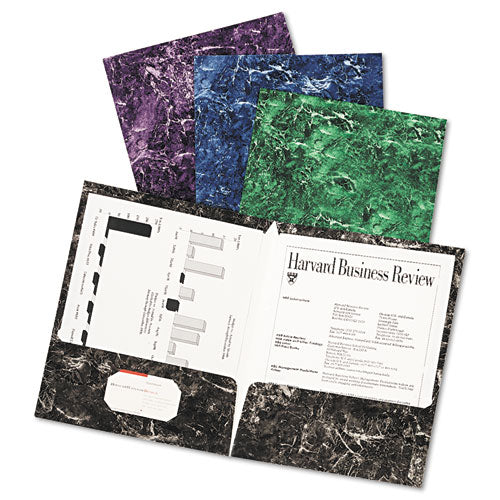 Marble Design Laminated High-gloss Twin Pocket Folder, Purple, 25-box