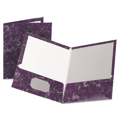 Marble Design Laminated High-gloss Twin Pocket Folder, Purple, 25-box