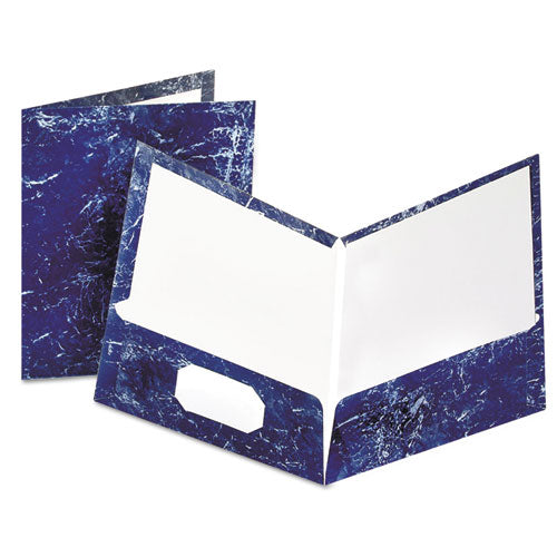 Marble Design Laminated High Gloss Twin Pocket Folder,navy, 25-box
