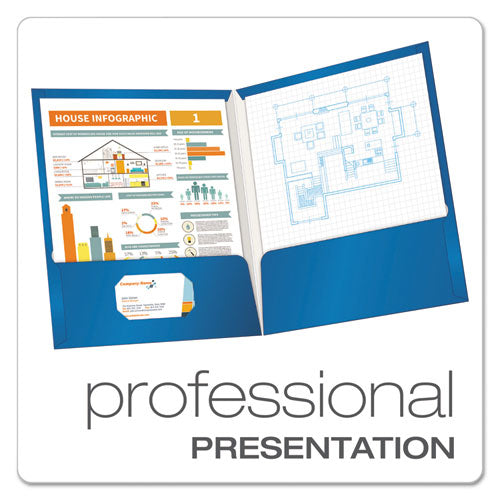 High Gloss Laminated Paperboard Folder, 100-sheet Capacity, Blue, 25-box