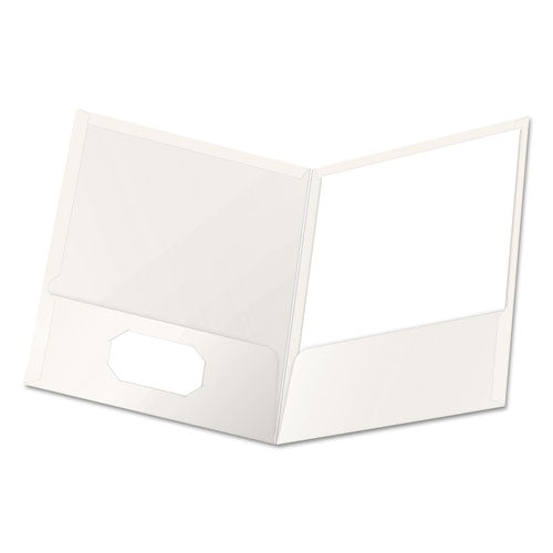 High Gloss Laminated Paperboard Folder, 100-sheet Capacity, White, 25-box