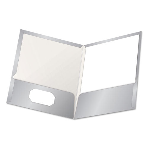 High Gloss Laminated Paperboard Folder, 100-sheet Capacity, Gray, 25-box