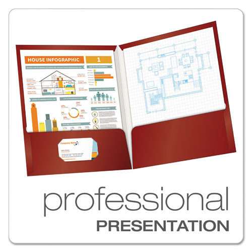 High Gloss Laminated Paperboard Folder, 100-sheet Capacity, Crimson, 25-box
