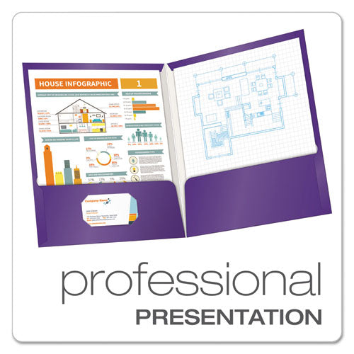 High Gloss Laminated Paperboard Folder, 100-sheet Capacity, Purple, 25-box