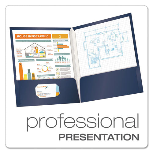 High Gloss Laminated Paperboard Folder, 100-sheet Capacity, Navy, 25-box