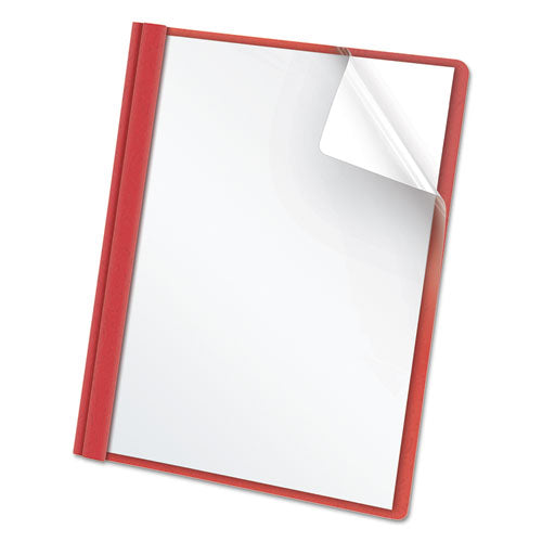 Clear Front Report Cover, 3 Fasteners, Letter, 1-2" Capacity, Red, 25-box